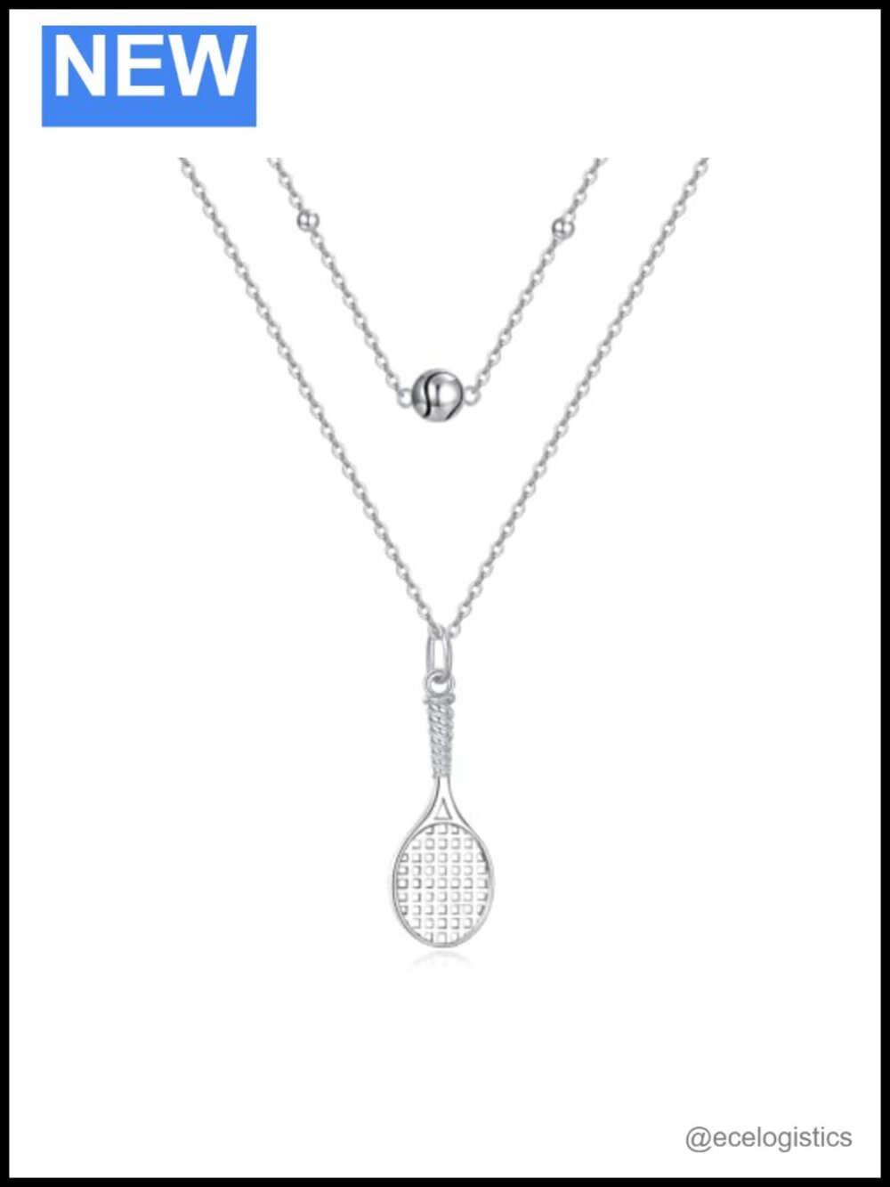 925 Sterling Silver Tennis Racket Necklace